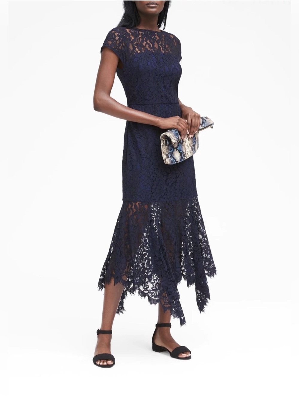 Banana Republic Navy Lace High-Low Midi Dress